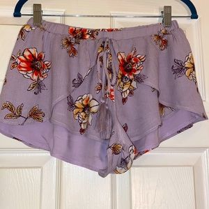 Cotton Candy LA women’s violet floral print drawstring fully lined shorts SZ Med
